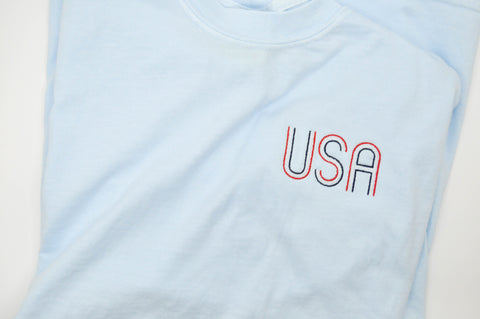 Adult Embroidered Tee// Retro USA